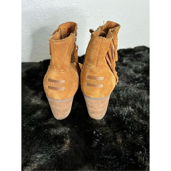 TOMS Majorca Cinnamon Brown Open Peep Toe Fringe Booties 301215 Women's Size 9 - Picture 3 of 4